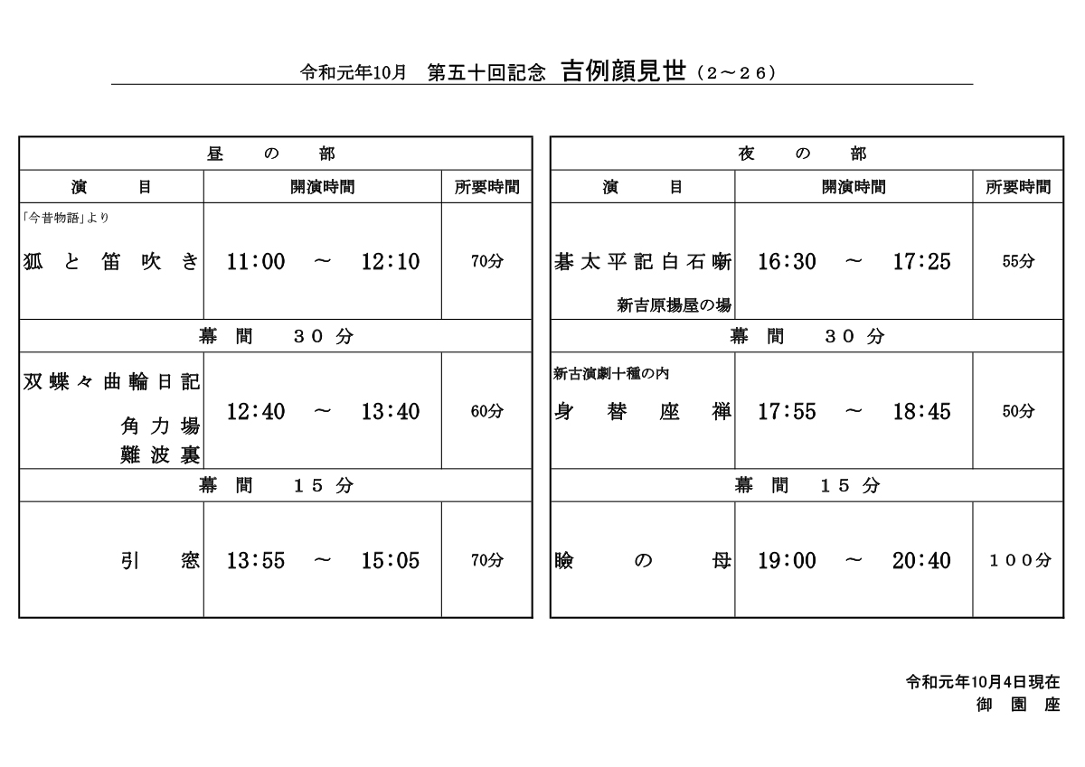 上演時間表